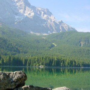 001 View across lake Eibsee to Zugspitze